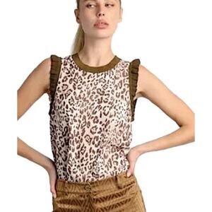 Current Air Anthropologie Leopard Ruffle Tank Top Blouse sz L NWOT